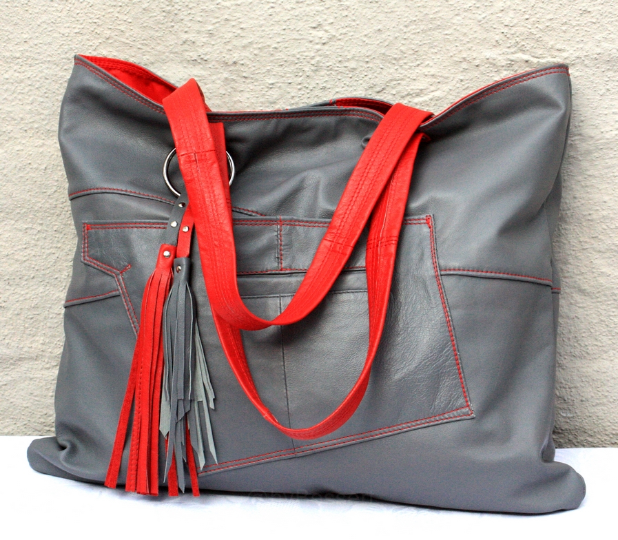 Grey an red city bag