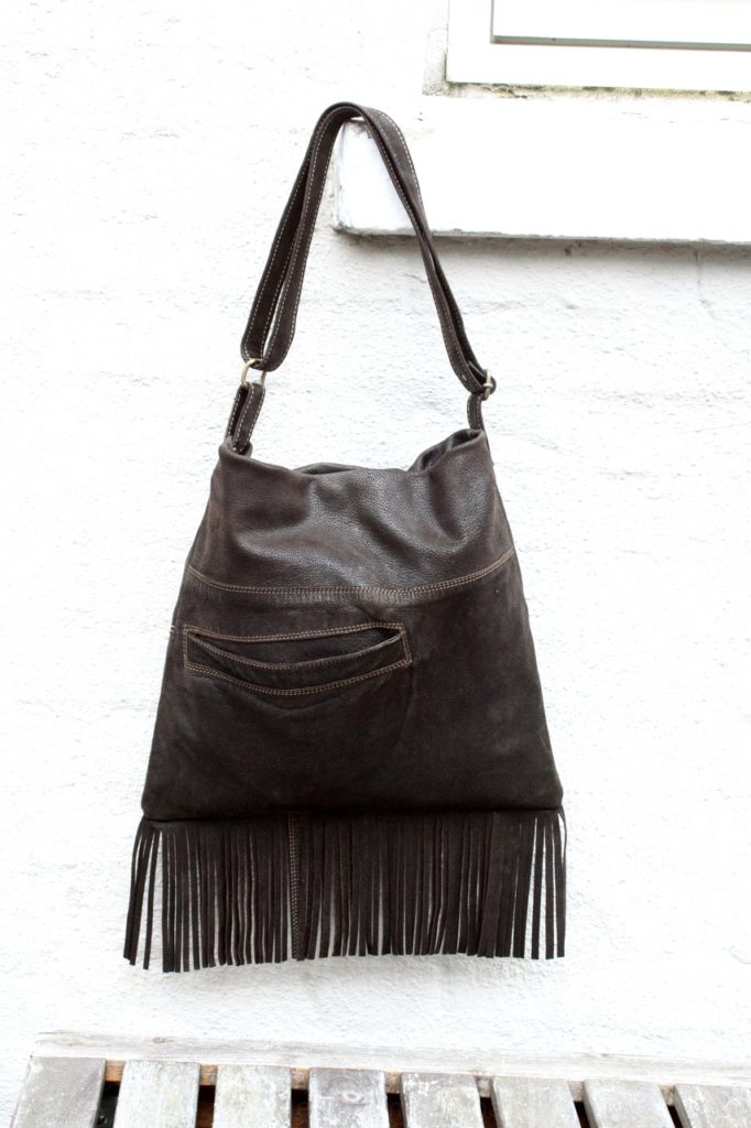 Soft brown nubuck fringe bag