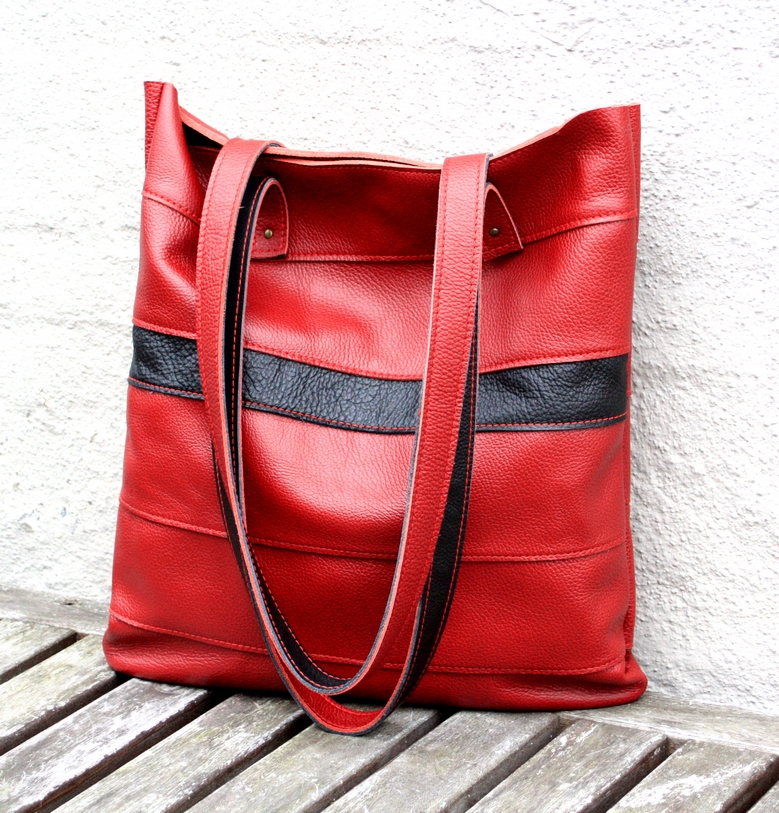 Red bag from a couch leather